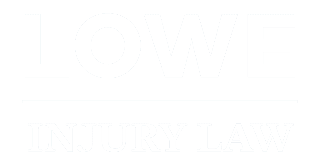 A green and white logo displays the words "LOWE INJURY LAW" in bold, capital letters.